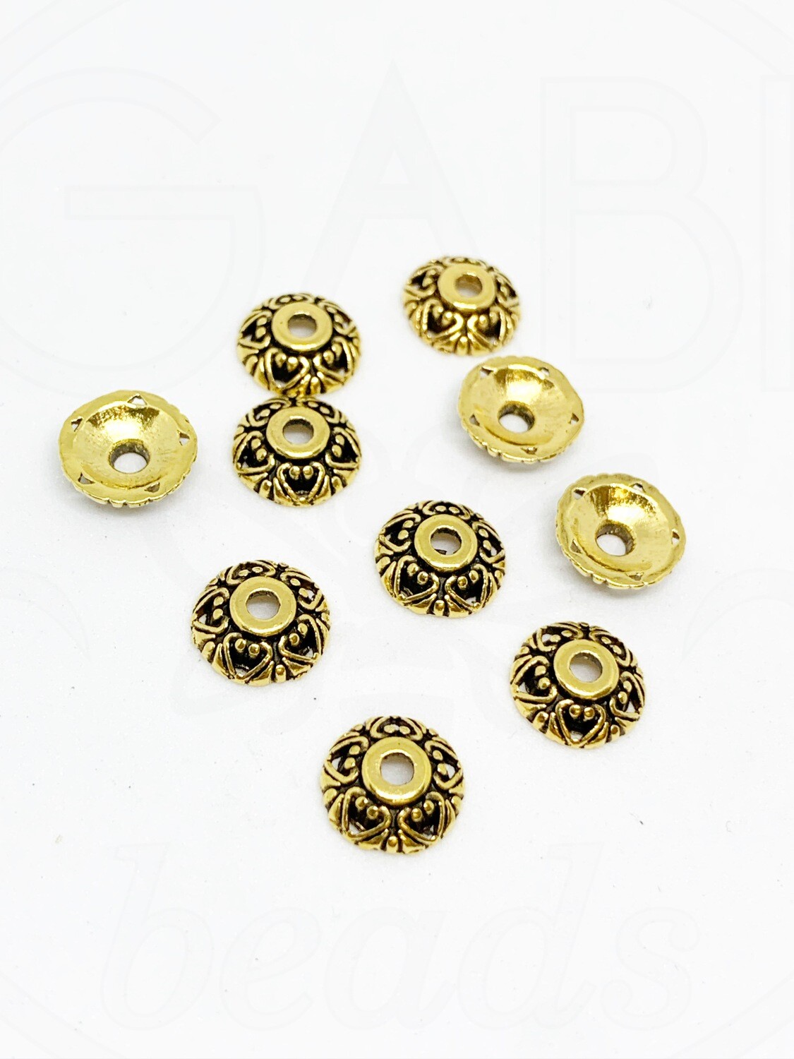 Kepurėlės, perveriamos, aukso spalvos, 10x3mm, 12vnt