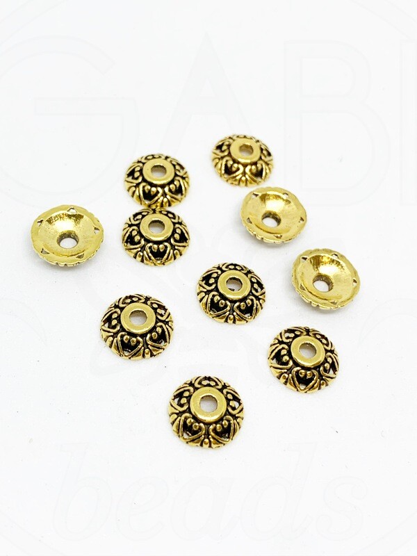 Kepurėlės, perveriamos, aukso spalvos, 10x3mm, 12vnt
