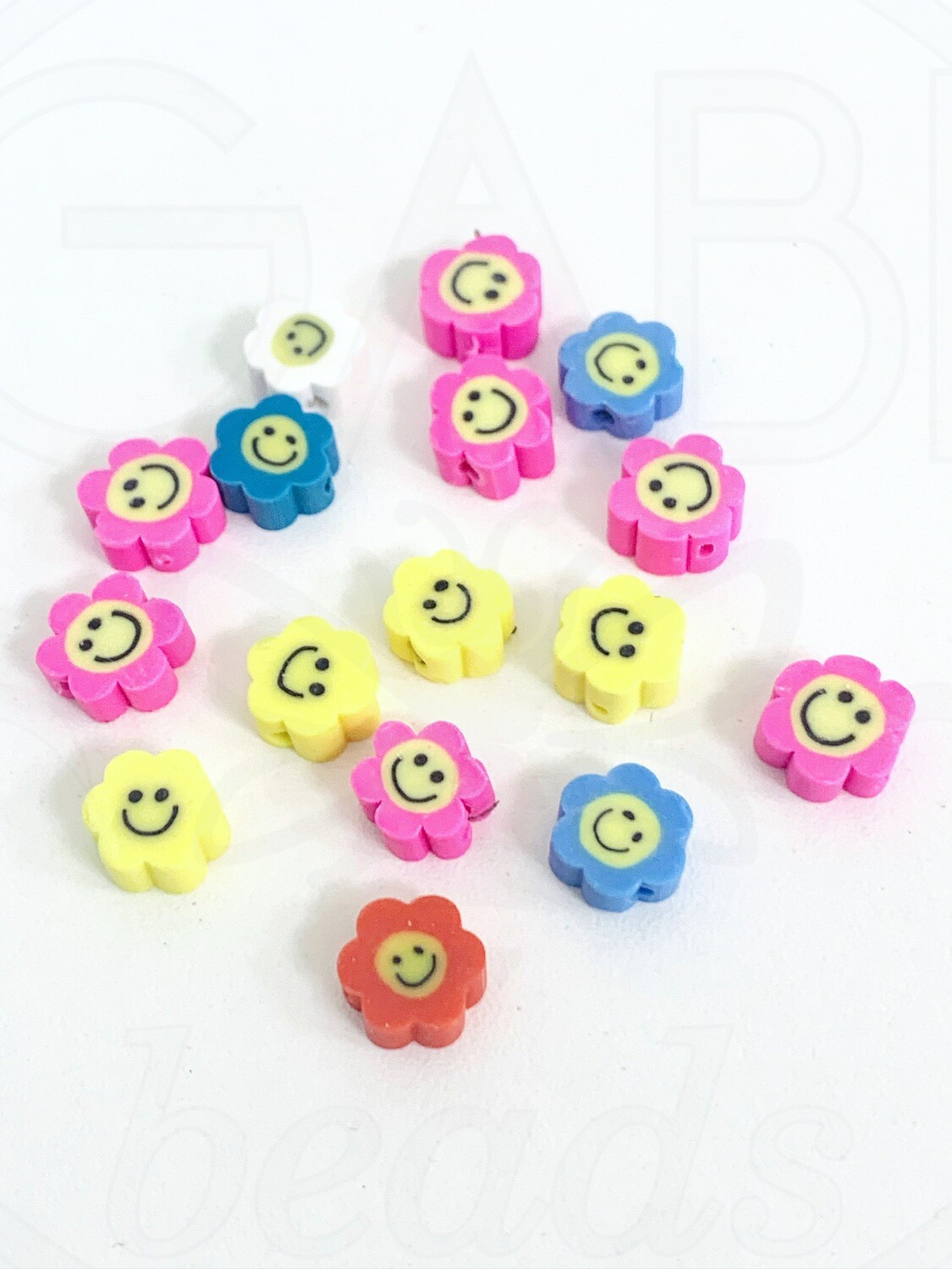 Polimerinio molio karoliukai, gėlytės, MIX spalva, 9.5~10x4.5mm,  6vnt