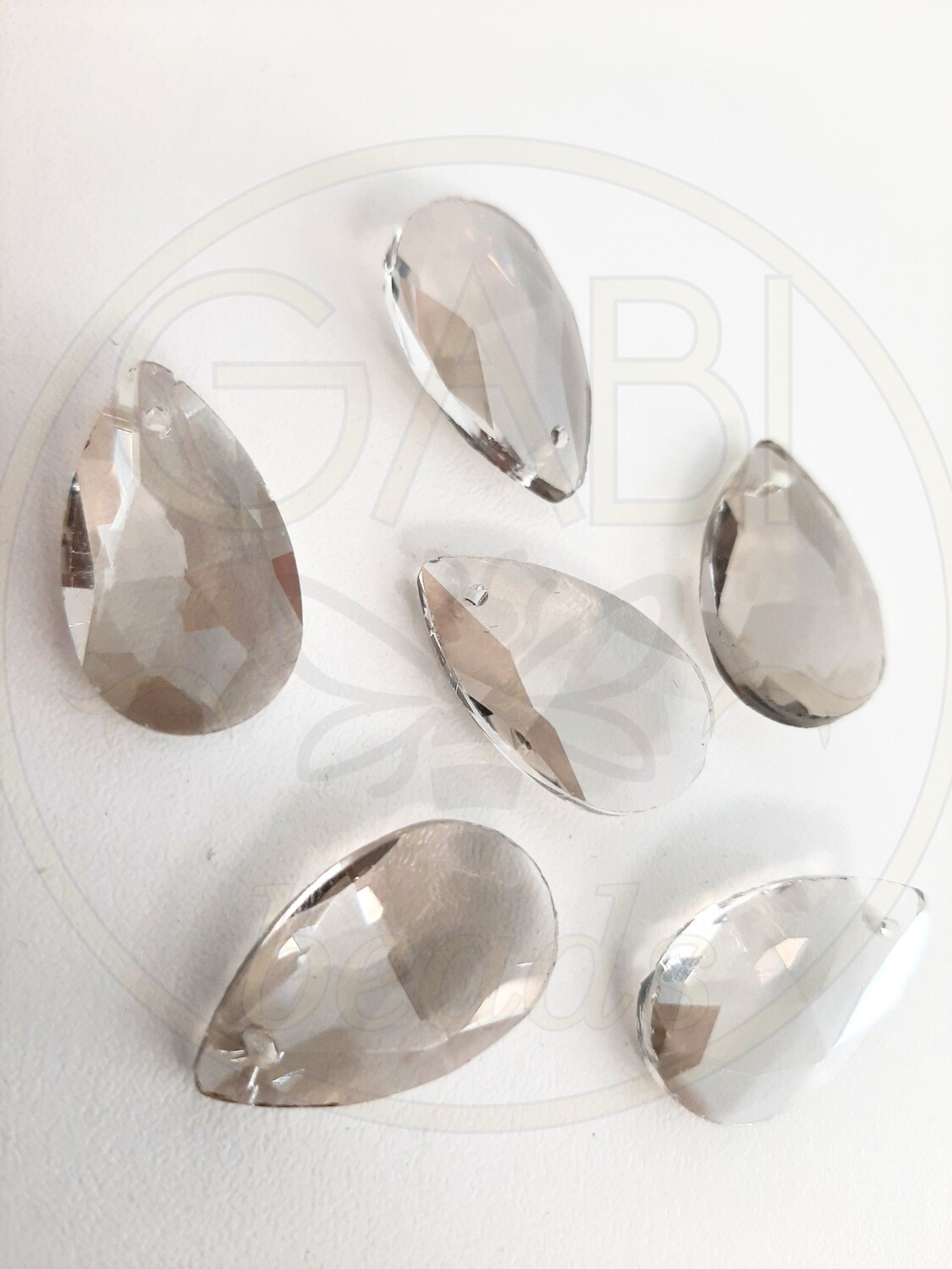 Stiklo pakabukai,  lašo forma, pilkos spalvos , 22x13x7mm 2vnt