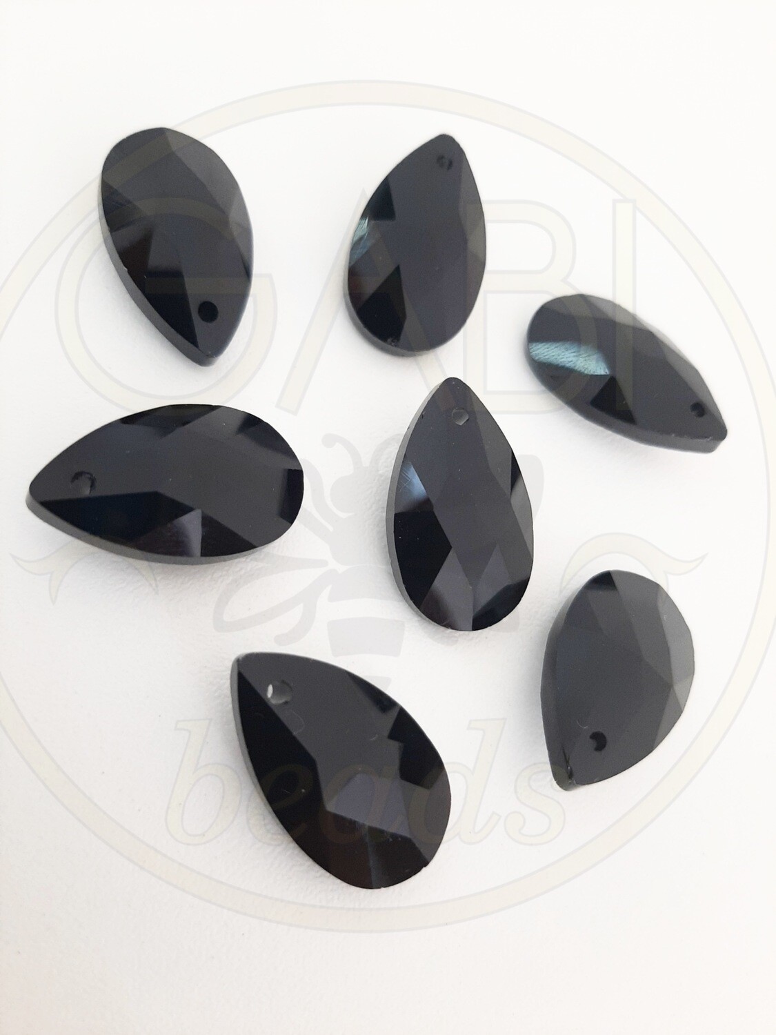 Stiklo pakabukai,  lašo forma, juodos spalvos , 22x13x7mm 2vnt
