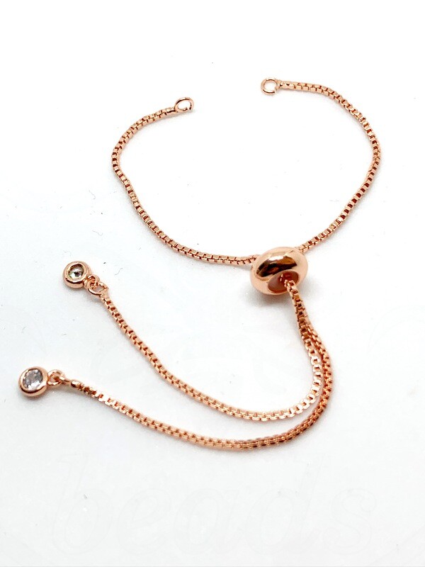 Nerūdijančio metalo apyrankės ruošinys, Rose gold spalvos, cirkonio akutės, vienos grandinėlės ilgis 12cm, 1vnt