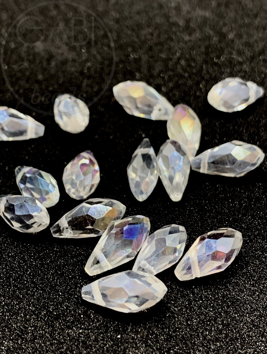 Stiklo pakabukai, skaidrios spalvos su AB danga, 12x6mm, 10vnt