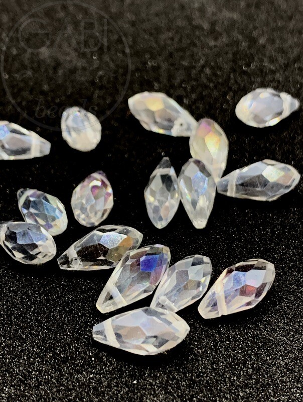 Stiklo pakabukai, skaidrios spalvos su AB danga, 12x6mm, 10vnt