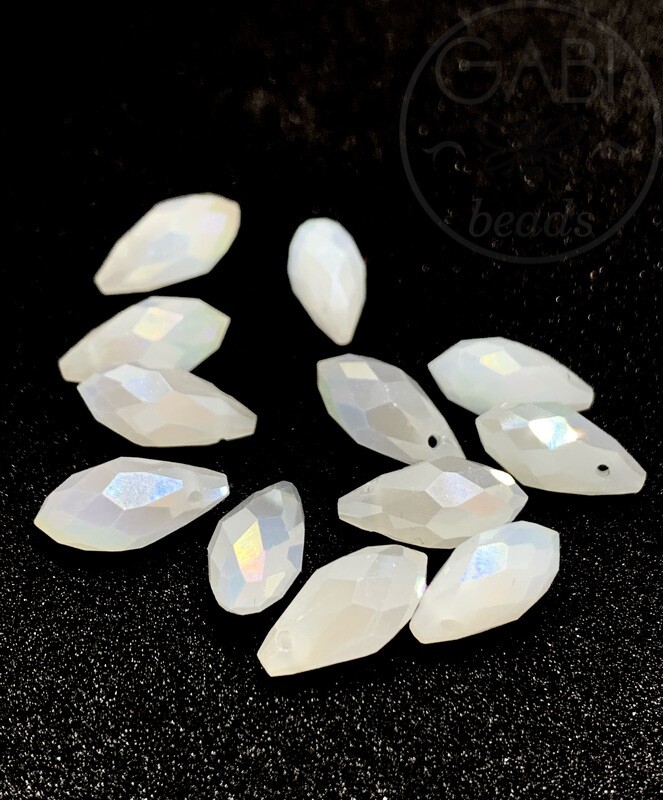Stiklo pakabukai, baltos spalvos su AB danga, 12x6mm, 10vnt