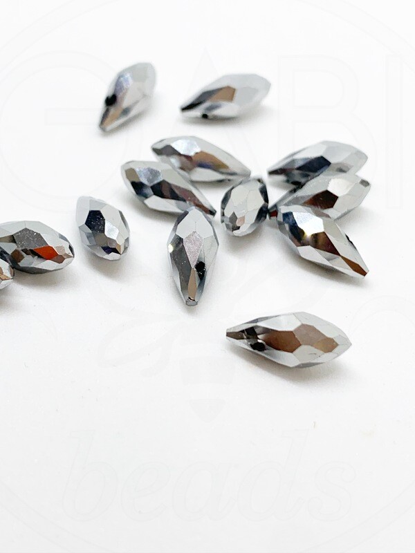 Stiklo pakabukai, pilkos spalvos, 12x6mm, 10vnt