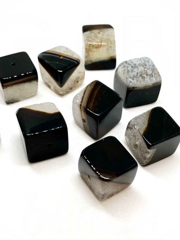 Agatas, 14~15x14~15mm, pilkos, juodos spalvos,  1vnt