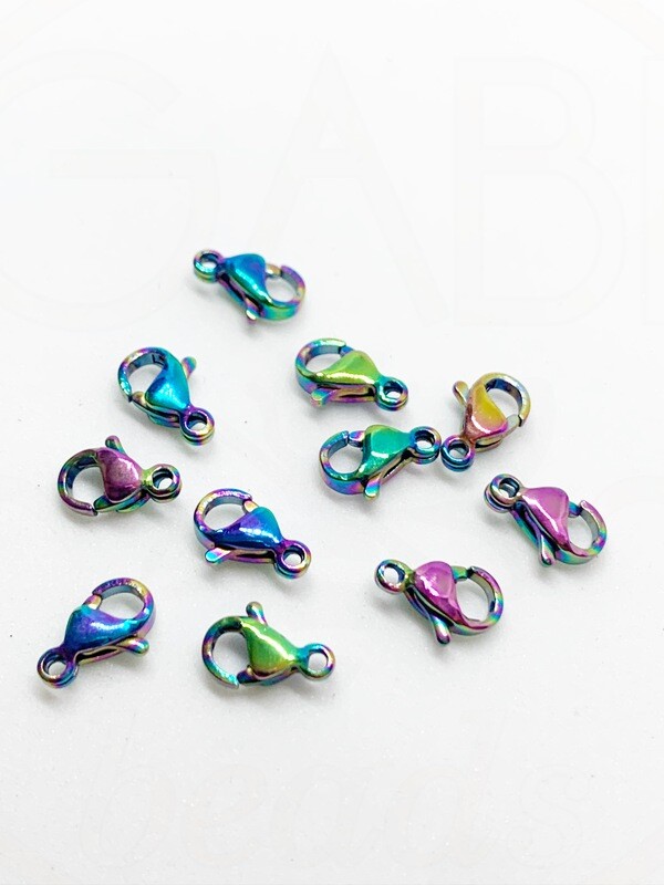 Nerūdijančio plieno užsegimai, chameleoninės spalvos 9x6mm, 2 vnt
