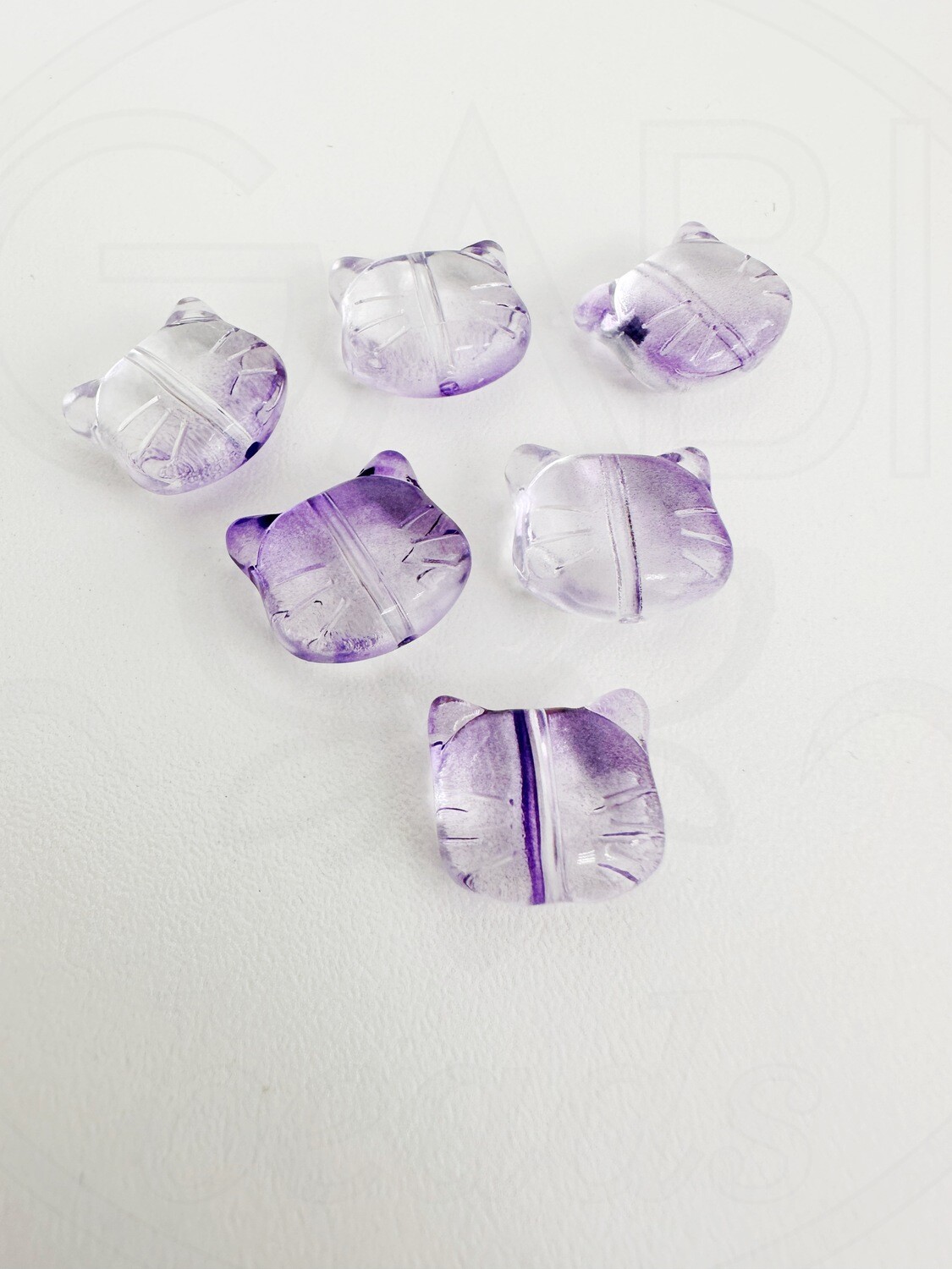 Stiklo karoliukai KATĖ, skaidrios/violetinės spalvos, 12,5x14x6,5mm, 5vnt