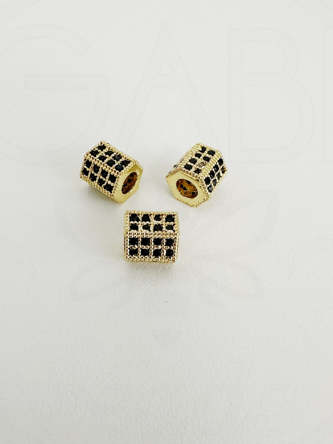 Nerūdijančio plieno intarpas su cirkonio akutėmis, aukso/juodos spalvos, 7x8x7mm, 1vnt