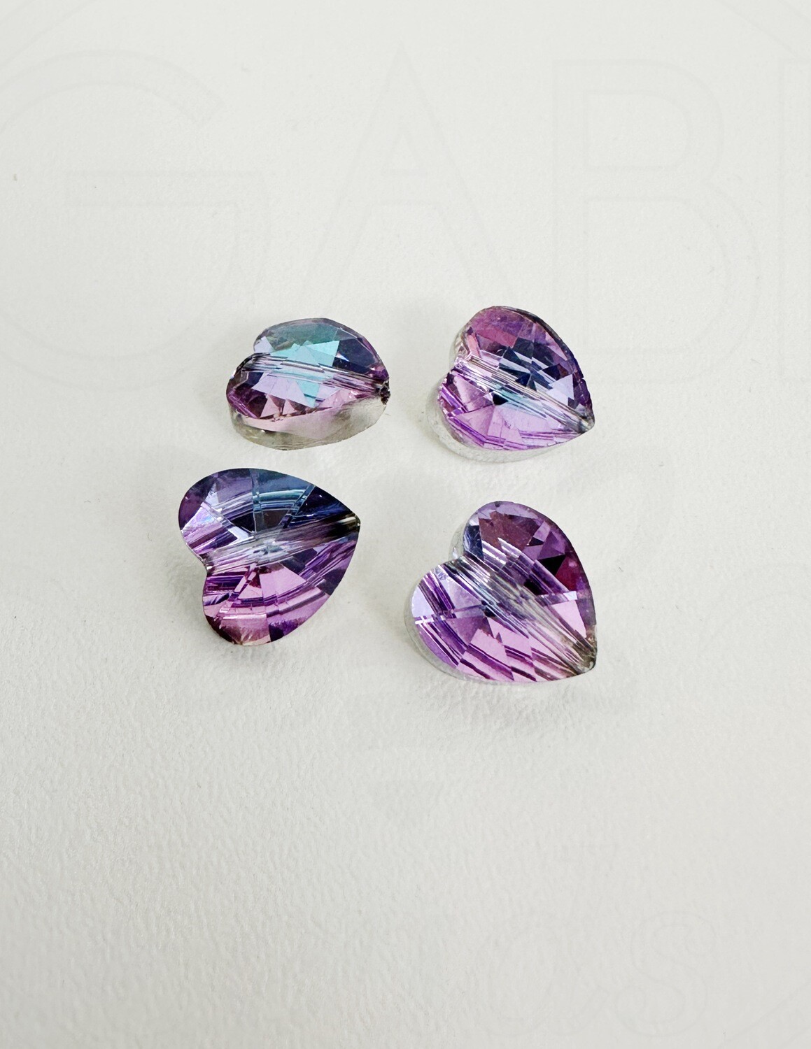 Stiklo karoliukai ŠIRDIS, violetinės/žydros spalvos, 10x10x7mm, 4vnt