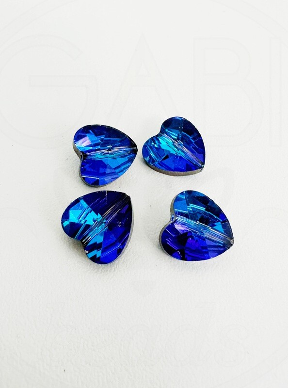 Stiklo karoliukai ŠIRDIS, violetinės/mėlynos spalvos, 10x10x7mm, 4vnt