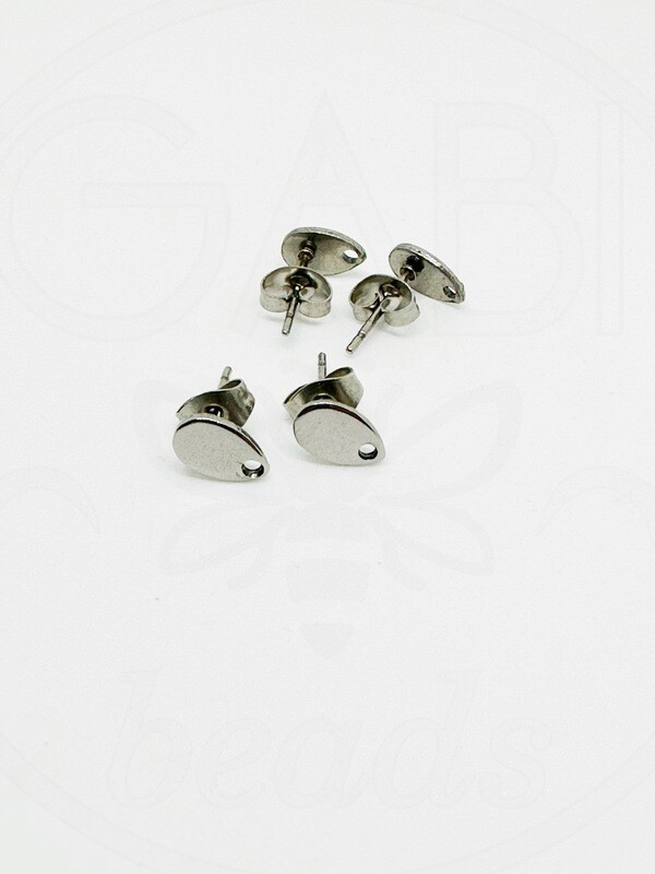 Nerūdijančio plieno auskarų ruošinys, plieno spalvos 5x8mm, 1 pora