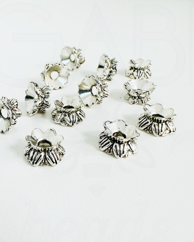 Kepurėlės -intarpai , perveriamos, plieno spalvos, 9x5mm, 14vnt