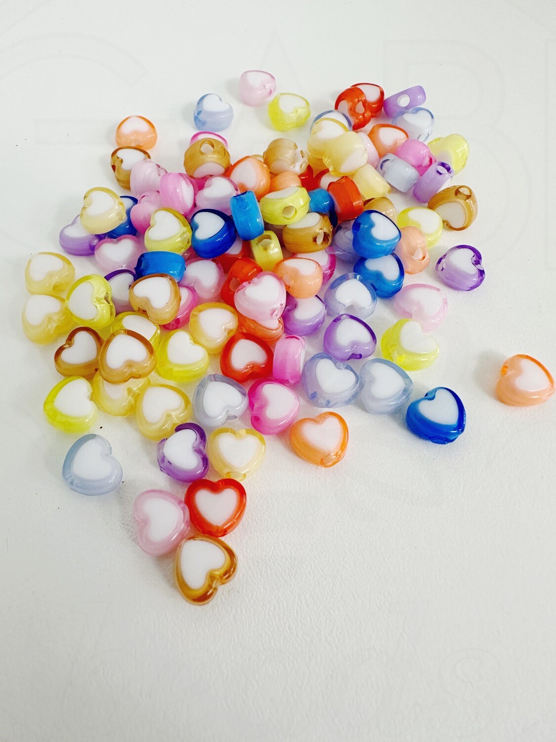 Plastikiniai karoliukai &quot;Širdelės&quot;, 7x8x4mm, MIX spalvos,  40vnt