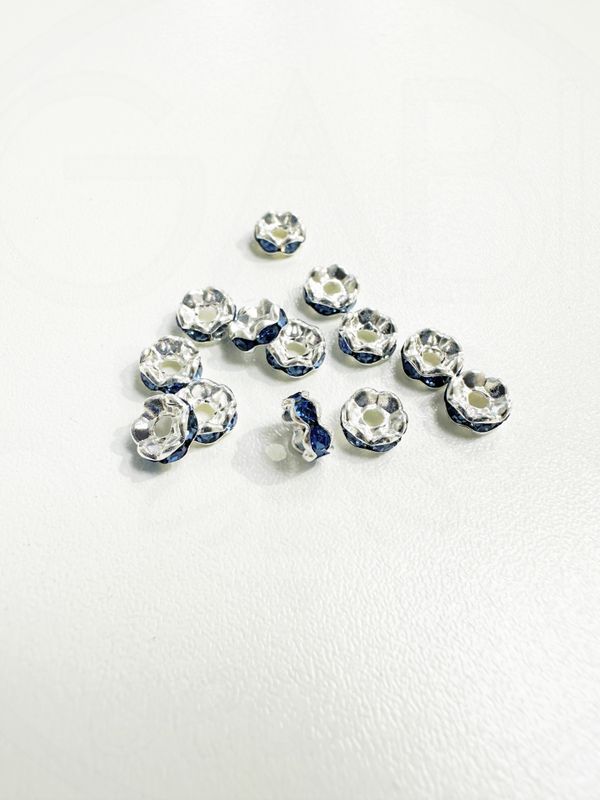 Intarpai su melsvomis akutėmis, sidabro spalvos, 6mm, 20vnt