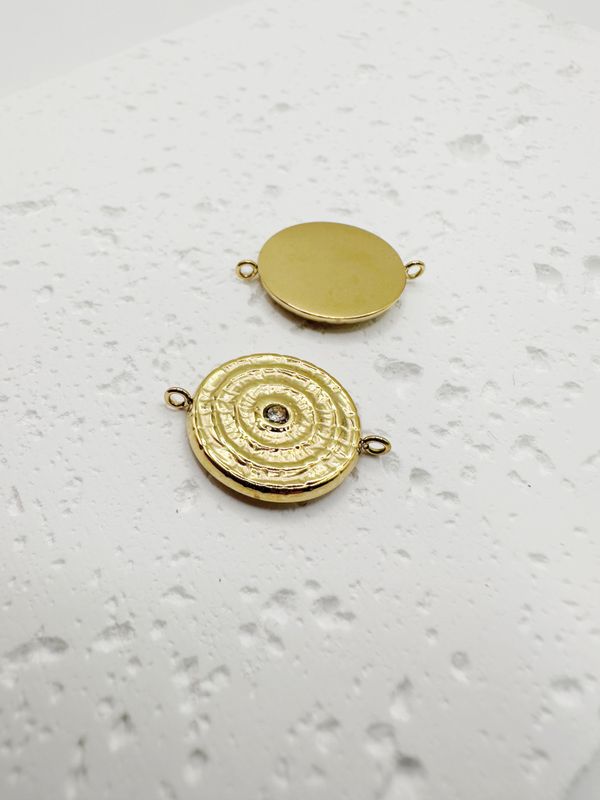 Nerūdijančio plieno pakabukas su cirkonio akute, aukso/skaidrios spalvos, 20x15.5x1.5mm, 1 vnt