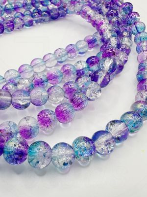 Stiklo karoliukai, pilkos, mėlynos, violetinės spalvos , 8mm 40cm juosta