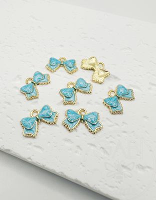 Pakabukas dengtas emale &quot;Kaspinėlis&quot;, aukso, žydros, spalvos 13x12x1mm, 5vnt