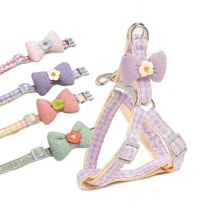 &quot;Sweetie&quot; Teddy Dog Bow Tie Leash with Back or Front Buckle + Collar + Harness