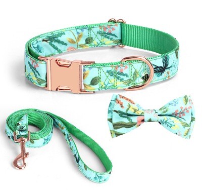 &quot;Ellie&quot; Beautiful High Quality Rose Gold Collar, Bow and Matching Leash + Free Laser Engraving