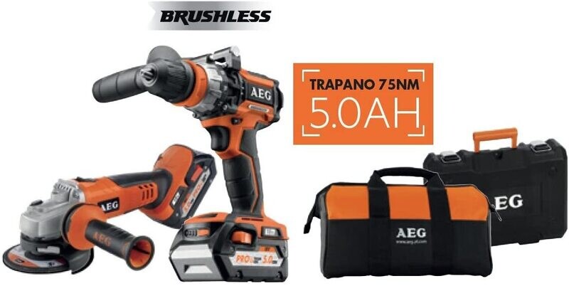 AEG Kit 18V Trapano Brushless con percussione e smerigliatrice *