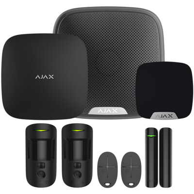 Ajax Hub 2 Plus Cam Kit with Key Fobs and StreetSiren Black