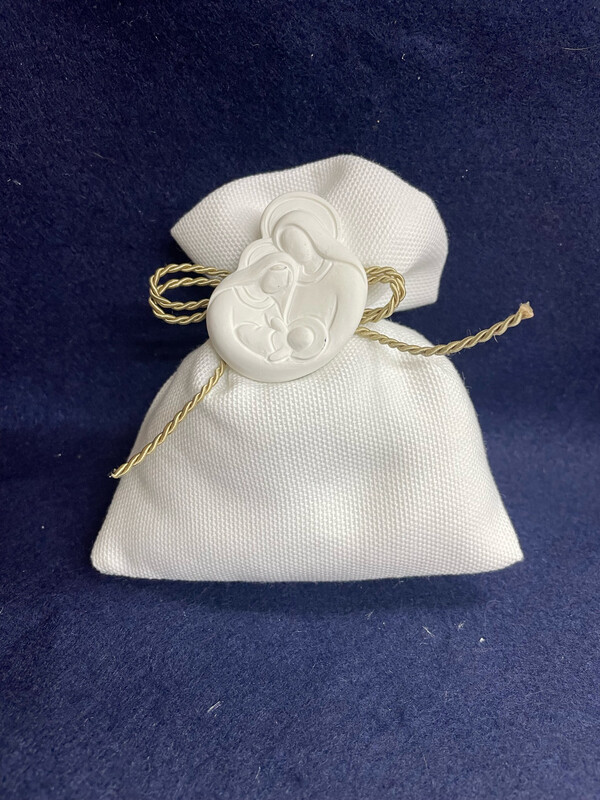 Sacchetto bianco con sacra famiglia