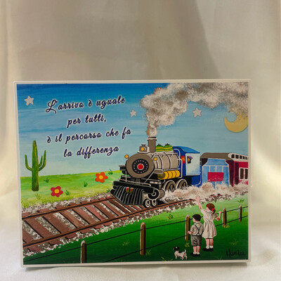 Quadretto in legno treno 