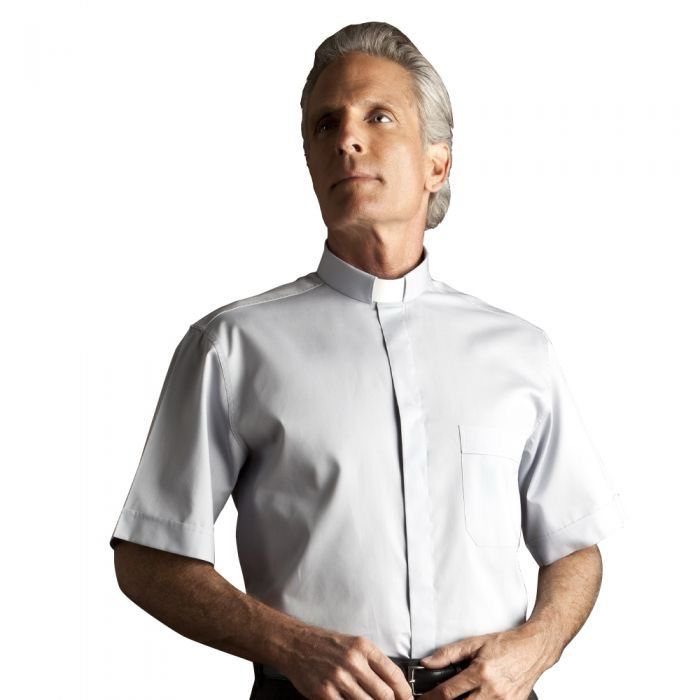 Camicia da sacerdote in puro cotone a mezza manica