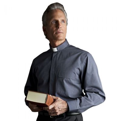 Camicia da sacerdote in puro cotone fil a fil manica lunga