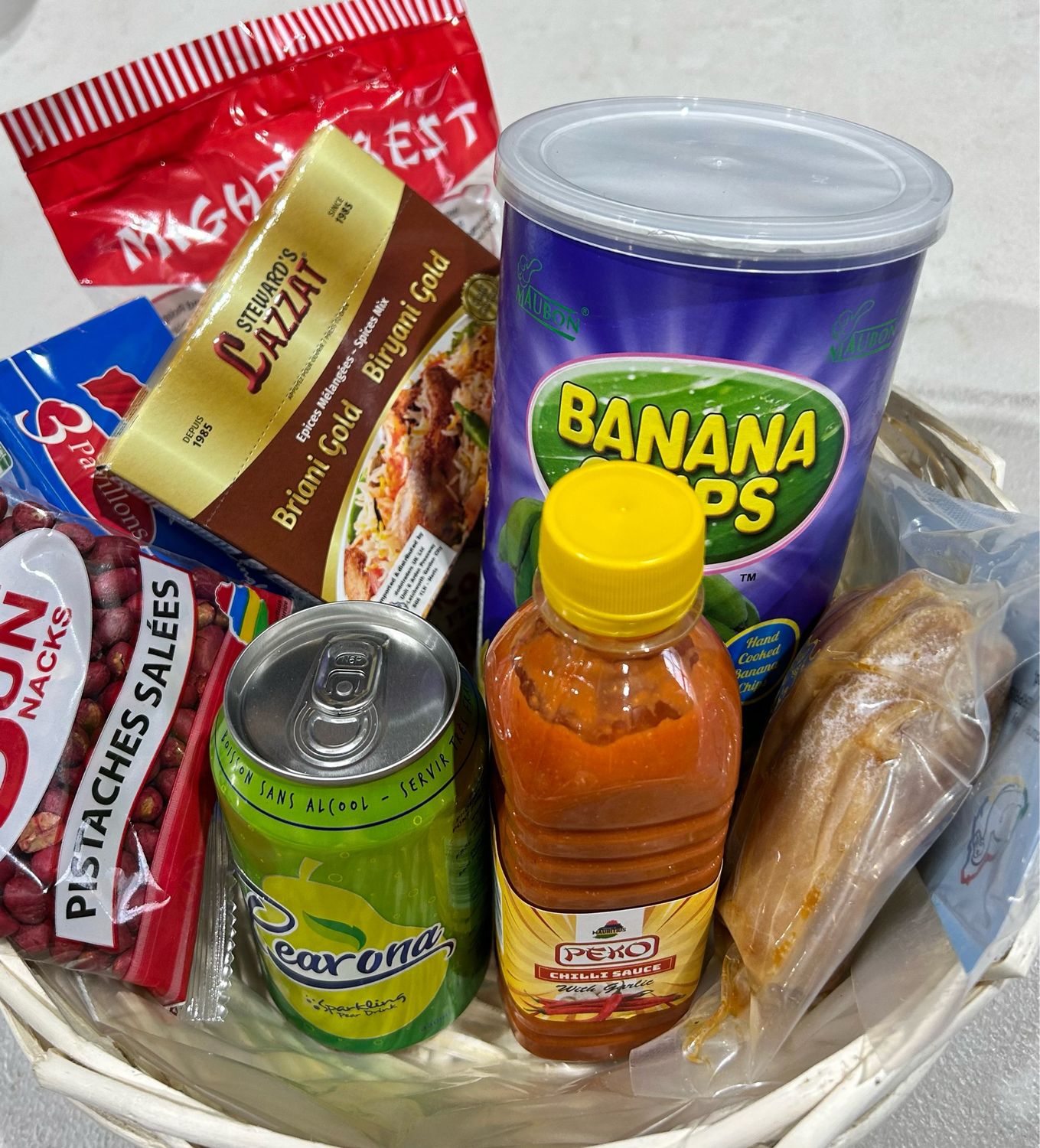 Mauritian Hamper Salted Fish, Snacks & Pearona (Medium, See Description)