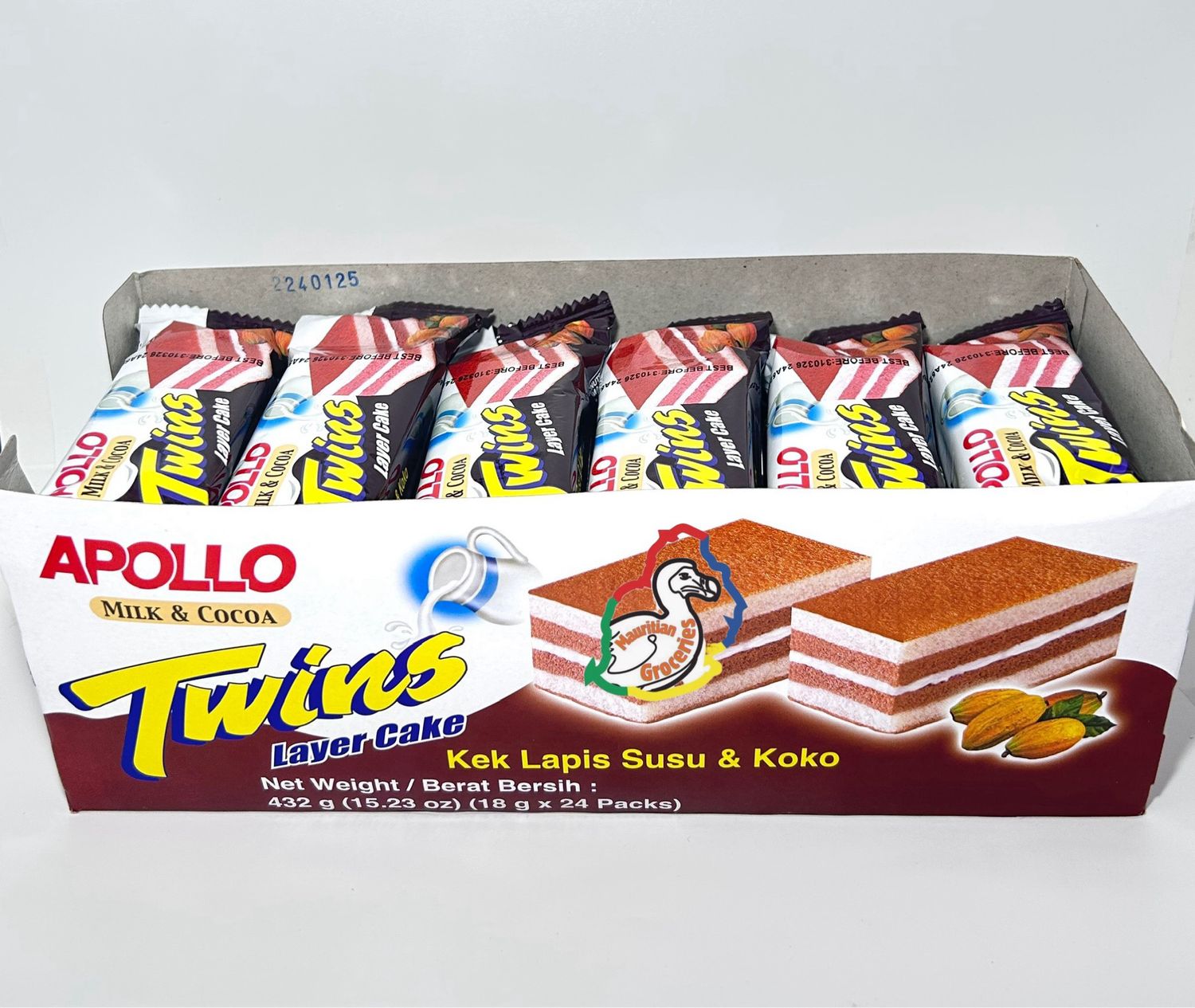 Apollo MILK & COCOA Twin Layer Cake 18g X 24 Packets (432g)