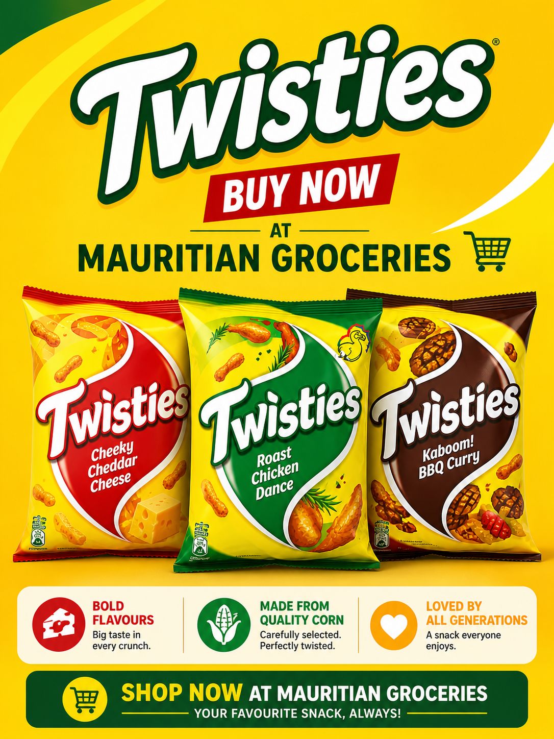 Trio Pack Of Twisties 60g - Cheese, BBQ & Chicken Trio Pack Of Twisties 60g - Cheese, BBQ & Chicken