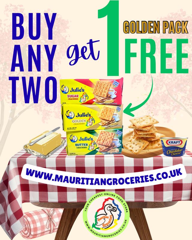 Multipack Of 3 Julie’s Crackers ( BUY Any 2 Packs ( Butter Or Sugar )AND Receive A Pack Of golden Packet For Free