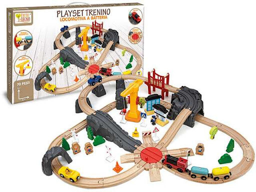 TRENINO LEGNO CON LOCOMOTIVA A BATTERIA