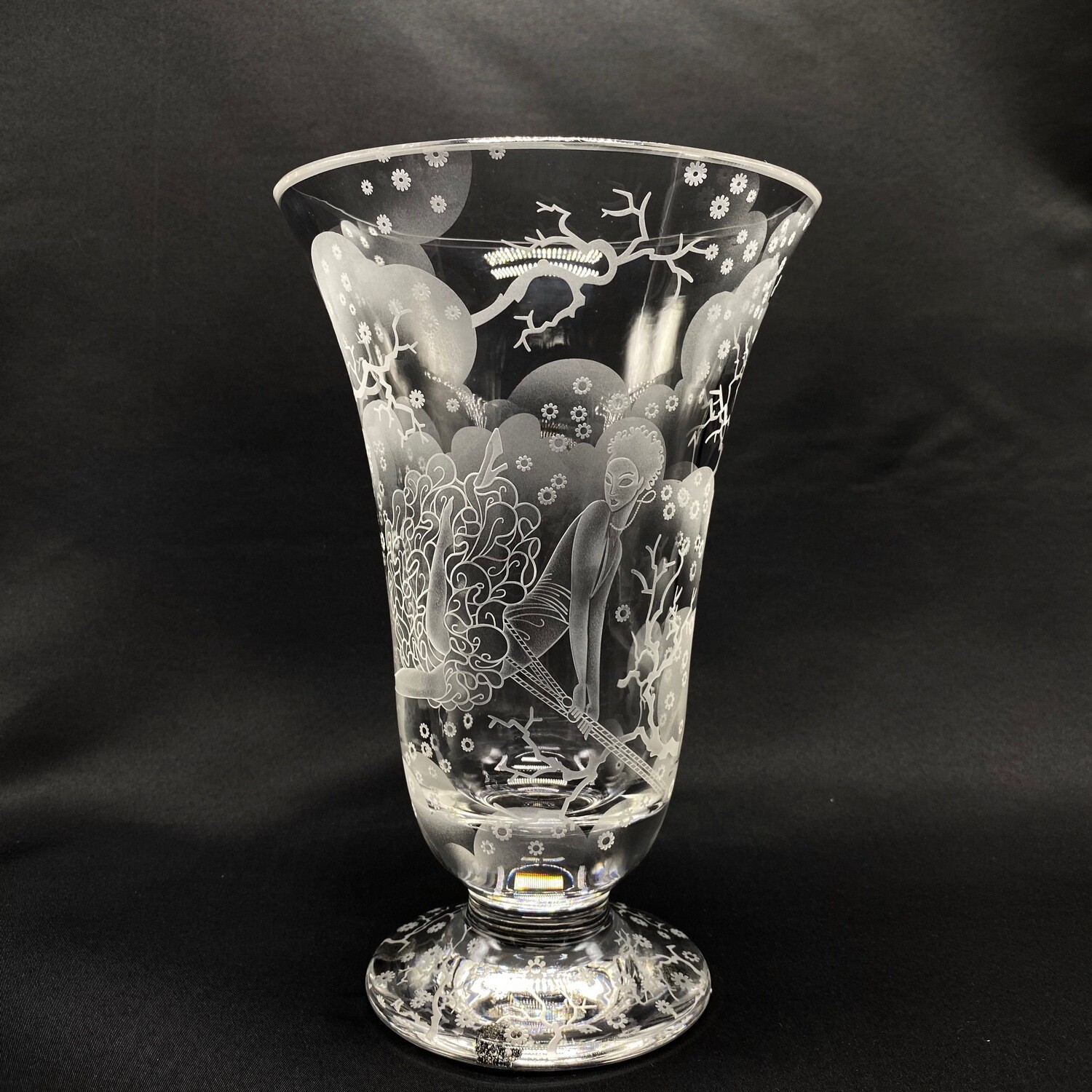 French Art Deco Detailed Glass Vase &quot;Swing Time&quot; Designed by Erte