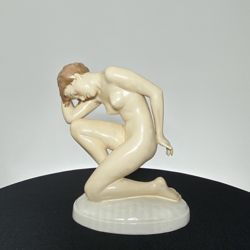 Czechoslovakian Art Deco Ceramic Statue of a Nude Female Made by Royal Dux