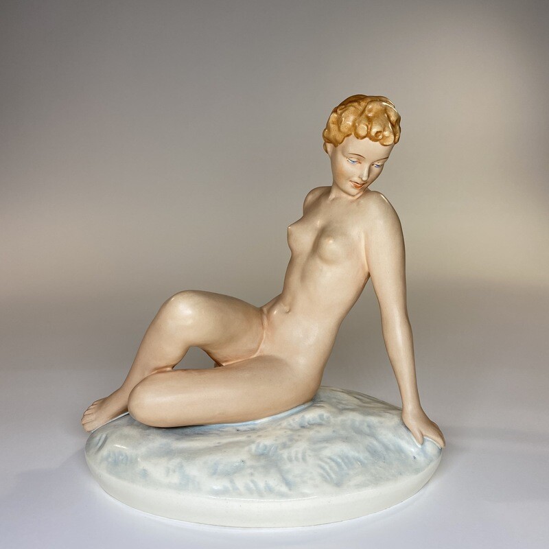 Czechoslovakian Art Deco Ceramic Statue of a Nude Female Made by Royal Dux