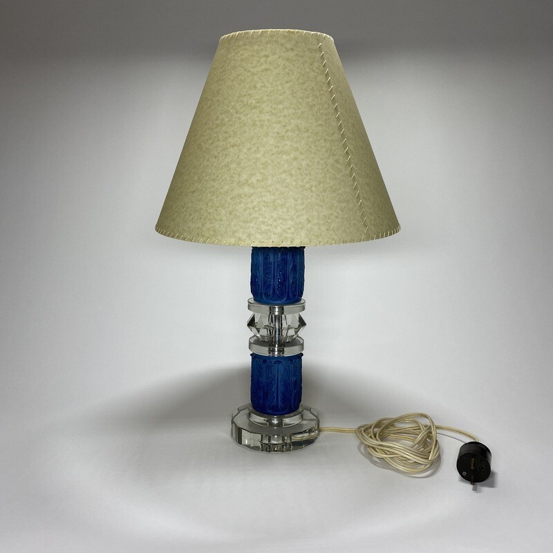 Czechoslovakian Art Deco Lapis Glass Lamp Made by the Heinrich Hoffmann Company