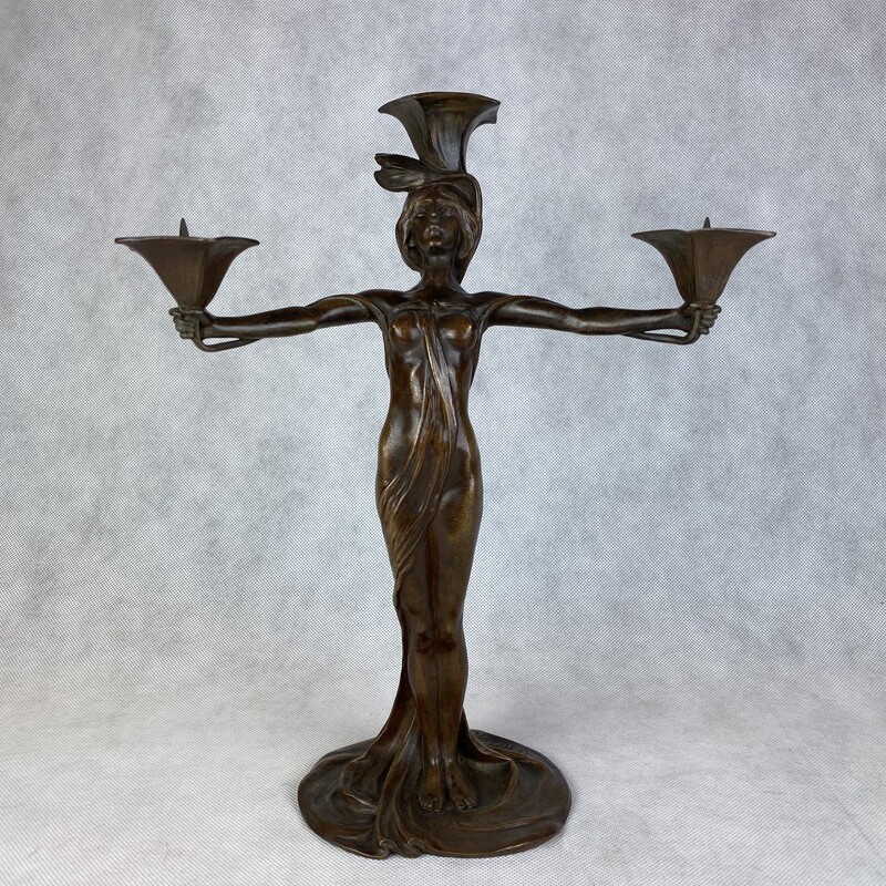 Austrian Art Nouveau Bronze Candlestick Designed by Peter Tereszczuk