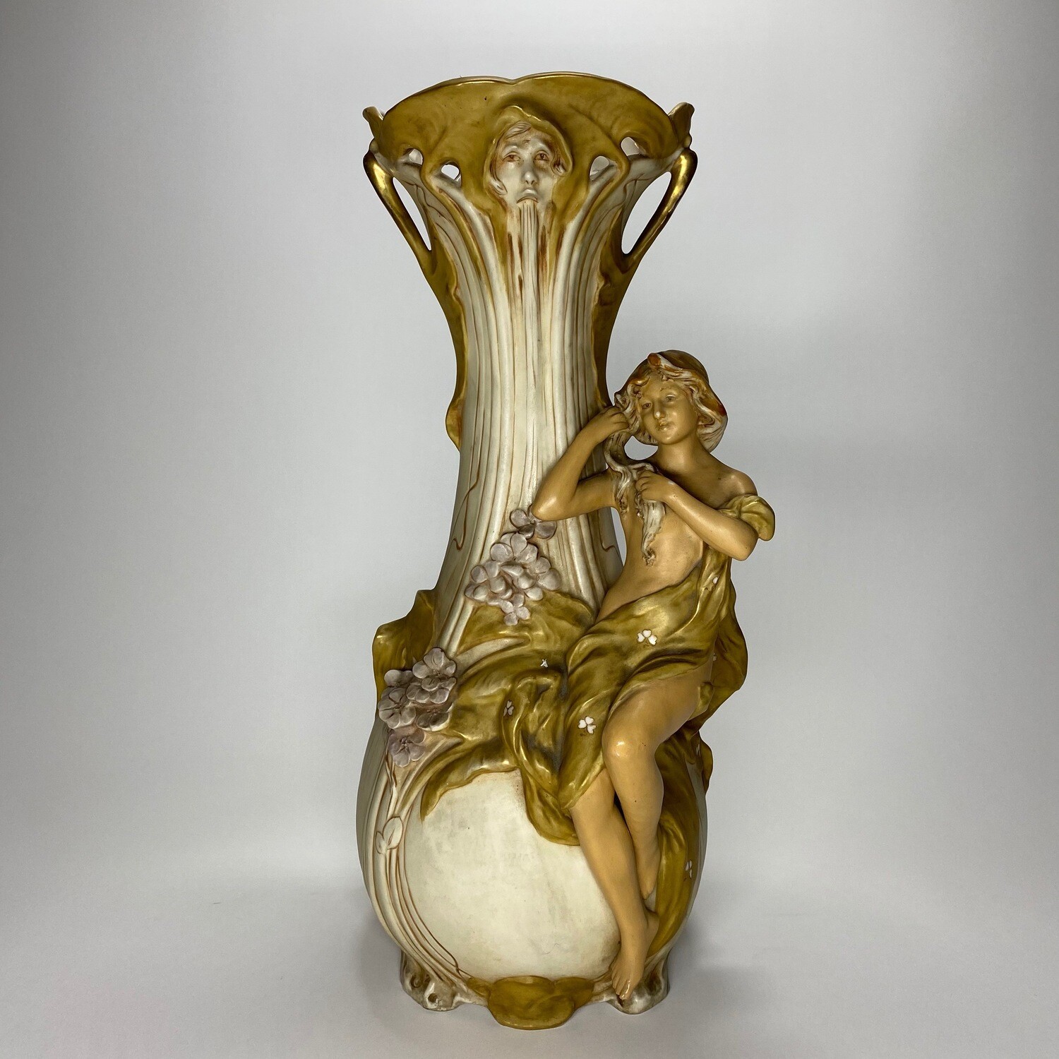 Bohemian Art Nouveau Ceramic Figural Amphora Vase Made by Royal Dux