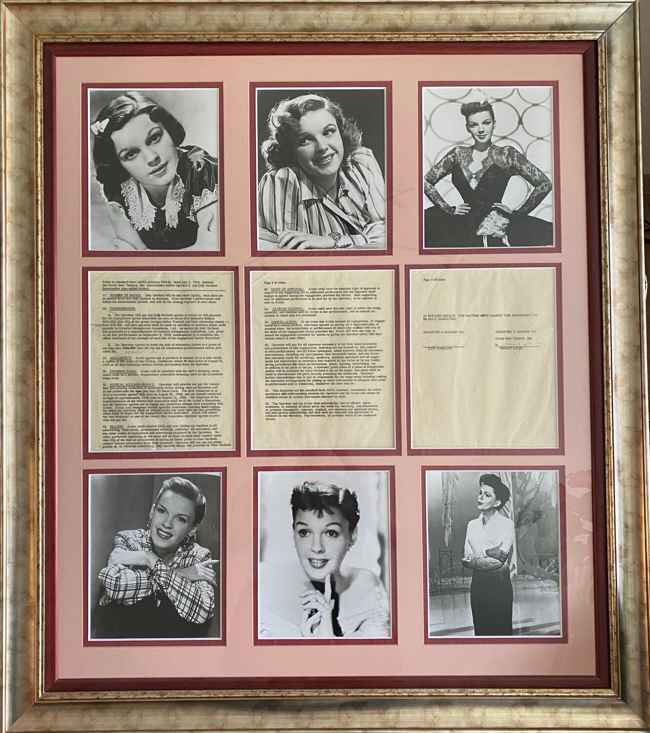 A Three-Page Contract Between Judy Garland and Circle Star Theatre