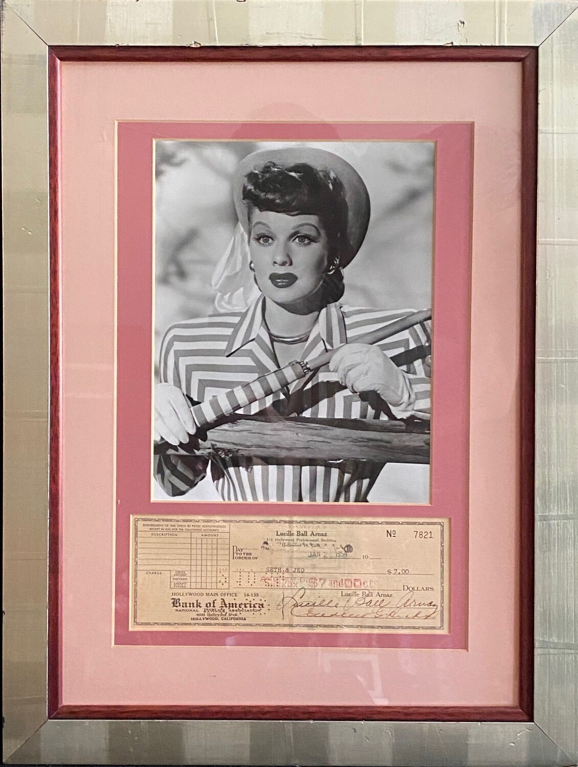 Photograph And a Cheque Signed by Lucille Ball Arnaz