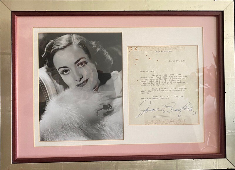 Joan Crawford&#39;s Photograph and Signed Letter Addressed to Her Friend Barbara, Dated March 27, 1965