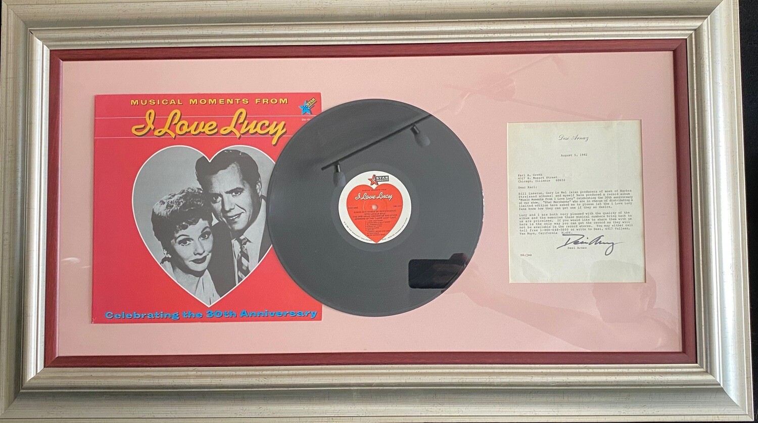 Letter Wrote and Signed by Desi Arnaz to Karl Groth and a &quot;I Love Lucy&quot; Vinyl Disk