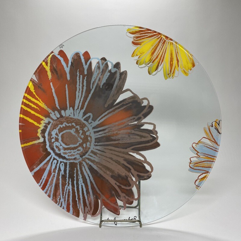 Glass Charger With Stylized Floral Prints Designed by Andy Warhol for Rosenthal