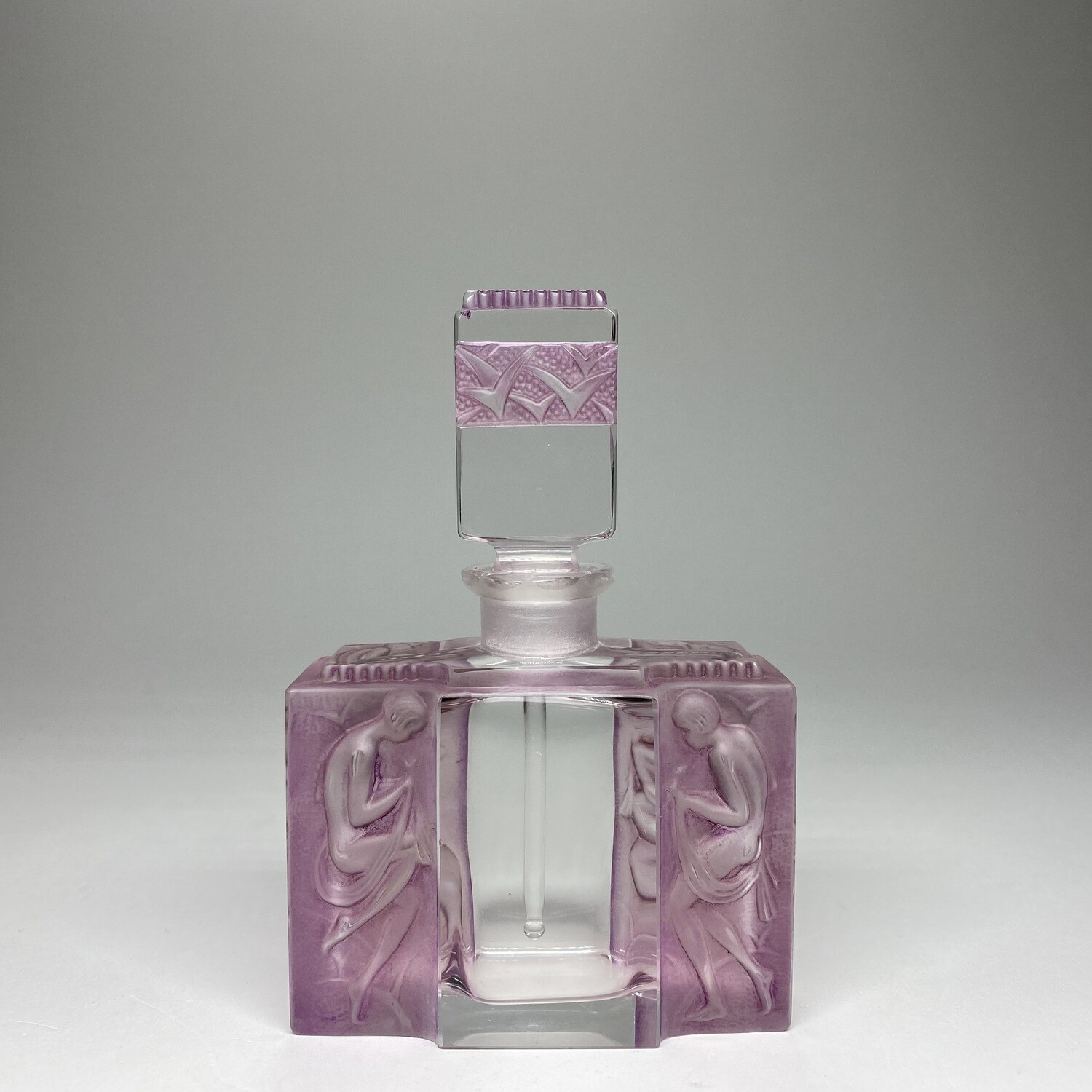 Czechoslovakian Art Deco Glass Perfume Bottle in Lilac Surface Colouration Designed by Frantisek Pazourek for Heinrich Hoffmann Company