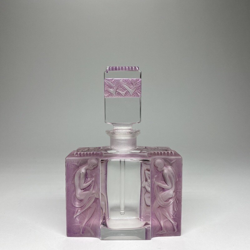Czechoslovakian Art Deco Glass Perfume Bottle in Lilac Surface Colouration Designed by Frantisek Pazourek for Heinrich Hoffmann Company