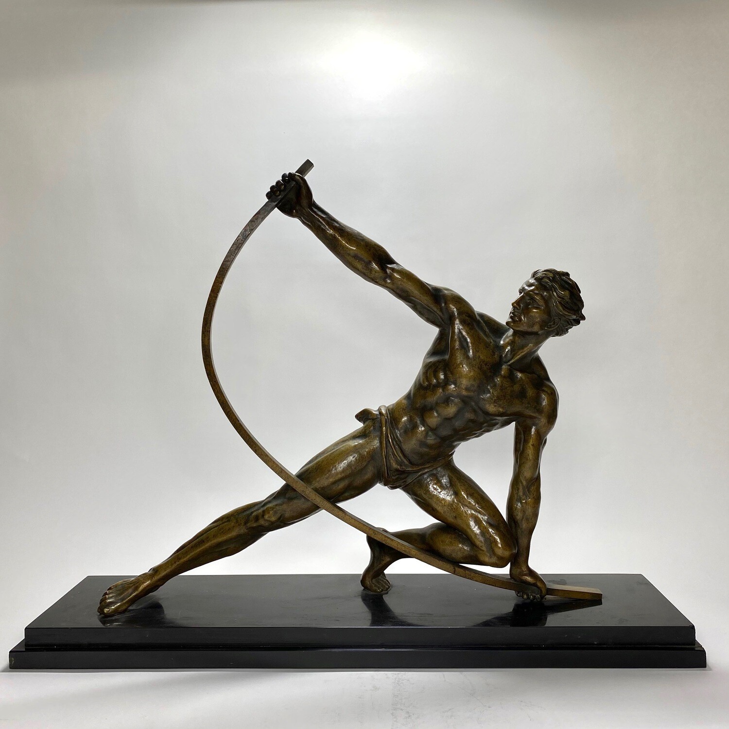 French Art Deco Bronze Statue of a Man &quot;Le Bendeur&quot; by Jean de Roncourt